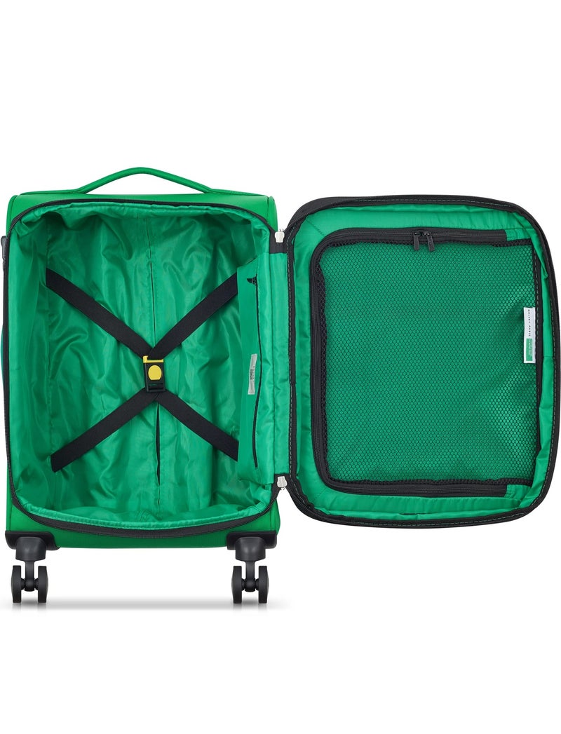 UNITED COLORS OF BENETTON Color Block 55 Cm 4-Double Wheeled Softside Expandable Cabin Luggage Trolley Case - Green - Image 3